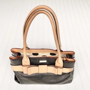 All leather Kate Spade classic, black handbag with bow